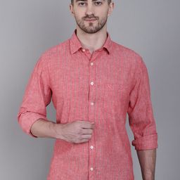 Cantabil Vertical Striped Cotton Linen Casual Shirt-image-54