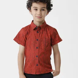 KATE & OSCAR Boys Rust Standard Printed Pure Cotton Casual Shirt-image-13