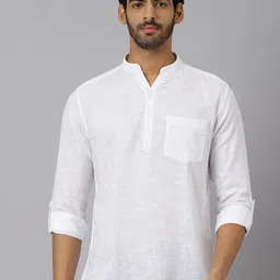 KINGDOM OF WHITE Mandarin Collar Straight Cotton Short Kurta-58
