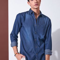 Markle Moro Spread Collar Slim Fit Denim Casual Shirt-image-59