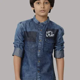 UNDER FOURTEEN ONLY Boys Mandarin Collar Cotton Casual Shirt-image-97