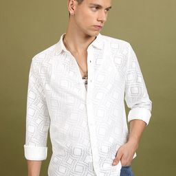 HIGHLANDER Men Textured Crochet Relaxed Shirt-image-22