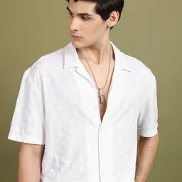HIGHLANDER White Textured Casual Oversized Shirt-image-18