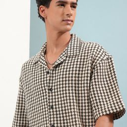 HIGHLANDER Gingham Checked Cuban Collar Oversized Casual Shirt-image-69