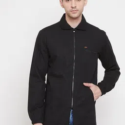 Crimsoune Club Men Black Solid Open Front Anti-Viral Shacket-image-50