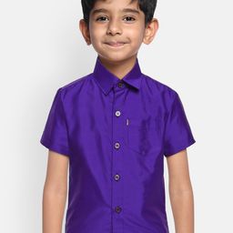 THANGAMAGAN Boys Blue Original Regular Fit Solid Casual Shirt-image-90