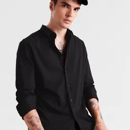 The Souled Store Black Spread Collar Pure Cotton Casual Shirt-image-19