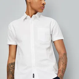 max Self Design Spread Collar Cotton Shirt-image-36