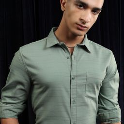 HIGHLANDER Men Spread Collar Solid Cotton Casual Shirt-image-58