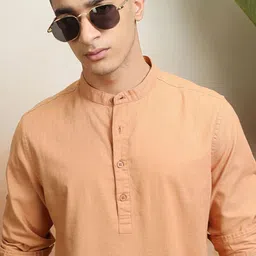 HIGHLANDER Men Mandarin Collar Solid Cotton Casual Shirt-image-66