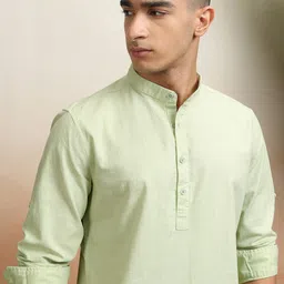 HIGHLANDER Men Mandarin Collar Solid Cotton Casual Shirt-image-72