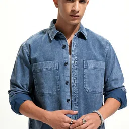 HIGHLANDER Cotton Spread Collar Oversized Casual Shirt-image-89