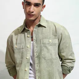 HIGHLANDER Spread Collar Oversized Cotton Casual Shirt-image-10