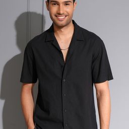 LOCOMOTIVE Men Premium Cotton Linen Solid Cuban Collar Relaxed Fit Shirt-image-108