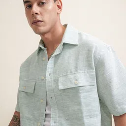LOCOMOTIVE Premium Men Dobby Textured Pocket Oversized Casual Shirt-image-82