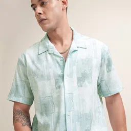 LOCOMOTIVE Men Popcorn Textured Printed Cuban Collar Relaxed Fit Casual Shirt-image-71