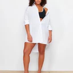 Trendyol Plus Size Spread Collar Drop-Shoulder Sleeves Longline Casual Shirt-image-63