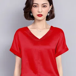 JC Collection Women Red Solid Polyester Extended Sleeves Top-image-14