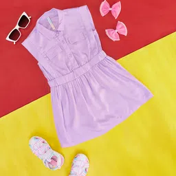 Pantaloons Junior Girls Shirt Collar Sleeveless Cotton Fit & Flare Dress-picture-16