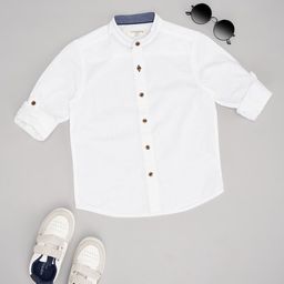 Pantaloons Junior Boys Band Collar Solid Cotton Casual Shirt-picture-33
