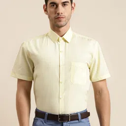 SOJANYA Men Yellow Classic Regular Fit Solid Pure Cotton Formal Shirt-image-86