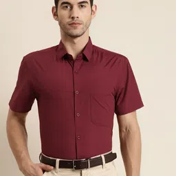 SOJANYA Men Maroon Classic Regular Fit Solid Pure Cotton Formal Shirt-image-48