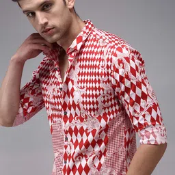 SHOWOFF Men Red Geometric Printed Comfort Cotton Casual Shirt-image-56