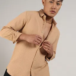 Campus Sutra Comfort Self Design Textured Spread Collar Shirt-image-98