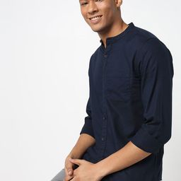R&B Men Mandarin Collar Solid Cotton Slim Fit Casual Shirt-image-30
