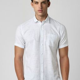 Peter England Casuals Slim Fit Striped Spread Collar Short Sleeves Cotton Casual Shirt-image-55