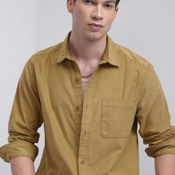 HIGHLANDER Men Spread Collar Solid Cotton Slim Fit Casual Shirt-image-73