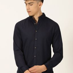 Mast & Harbour Navy Blue Classic Slim Fit Opaque Cotton Casual Shirt-image-62