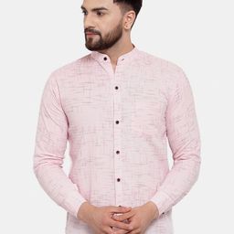 Enchanted Drapes Slim Fit Band Collar Pure Cotton Casual Shirt-image-80