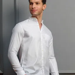KINGDOM OF WHITE Band Collar Standard Slim Fit Opaque Cotton Casual Shirt-image-33