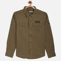 Octave Boys Olive Green Regular Fit Cotton Casual Shirt-image-90