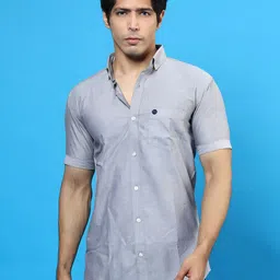 INDIAN THREADS Button Down Collar India Slim Opaque Cotton Casual Shirt-5