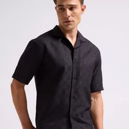 MISCHIEF MONKEY Men Classic Cuban Collar Solid Cotton Boxy Casual Shirt-image-14