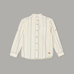 Fame Forever by Lifestyle Boys Band Collar Vertical Striped Cotton Casual Shirt-image-83