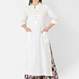 Pistaa Women White Panelled Kurta With Printed Palazzos-picture-47