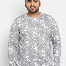 Urbano Plus Men Plus Size White & Grey Floral Printed Tropical Cotton T-shirt-picture-4