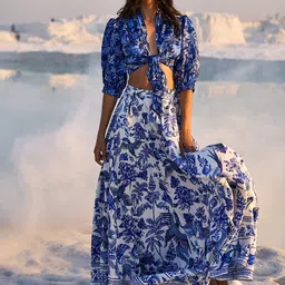 Dash and Dot Floral Printed Maxi Skirt-image-47
