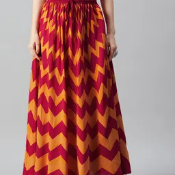 anayna Women Red & Mustard Yellow Chevron Print Flared Maxi Skirt-picture-39