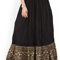 Varanga Black Ethnic Motifs Printed Pure Cotton Gathered Detailed Flared Skirt-15