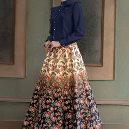 SAPTRANGI Digital Printed Flared Maxi Skirt-image-6