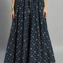 ZRI Women Geometric Printed Pure Cotton Flared Maxi Skirt-13