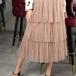 ODETTE Women TieredNet Ruffled Midi Skirt-image-52