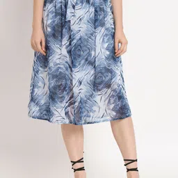 NUEVOSDAMAS Floral Printed A-Line Midi Skirt with Tie Up Belt-picture-19
