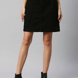 Mast & Harbour Black Denim A-Line Skirt-image-36