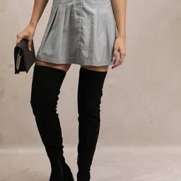 Tokyo Talkies Grey Checked A-line Mini Skirts-image-93