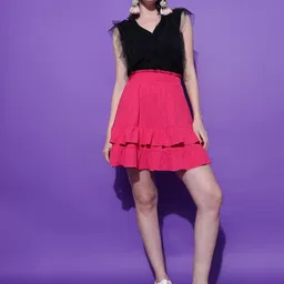 Stylecast X Kotty Pink Tiered Flared Skirt-image-92